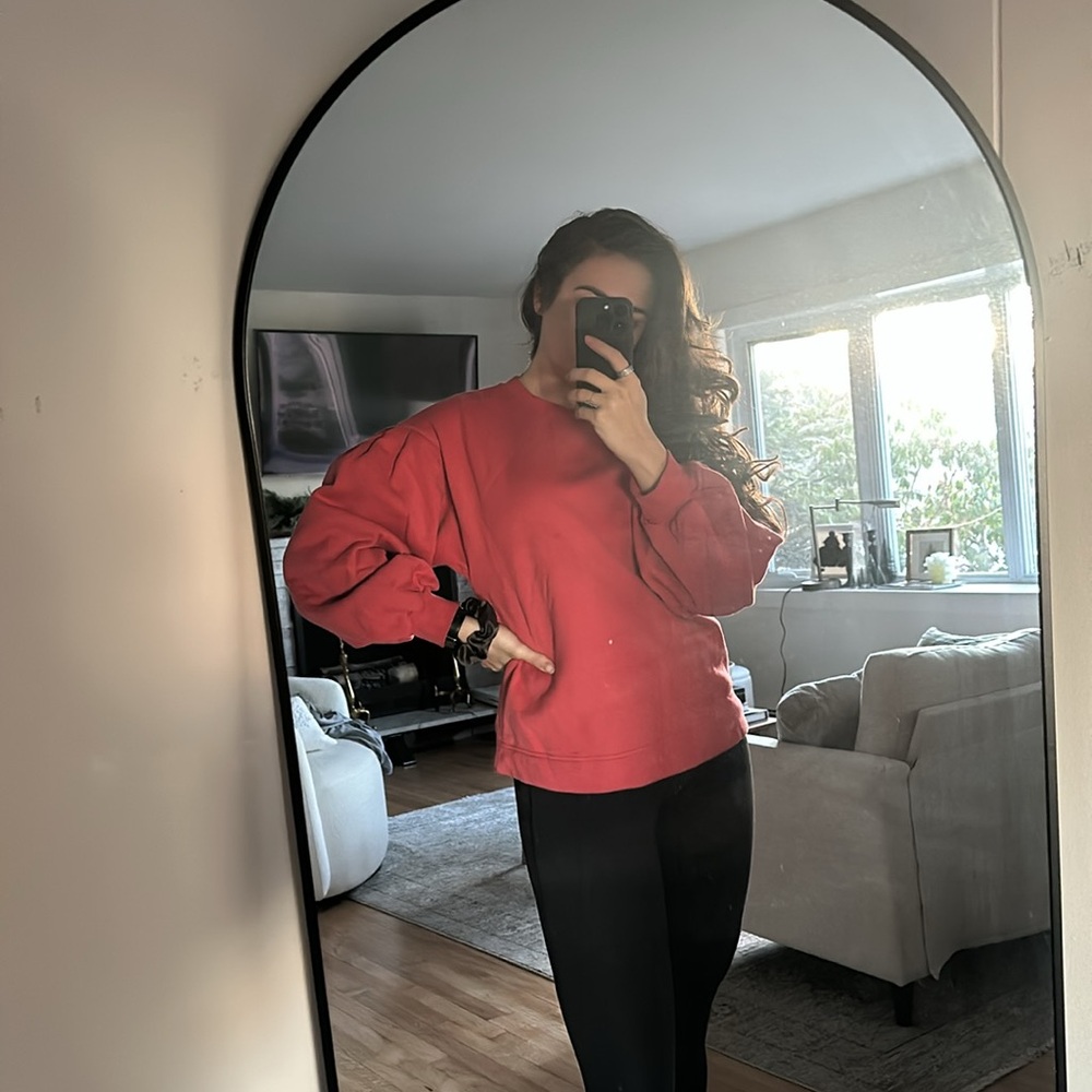 Women’s Coral Crewneck Sweater with Puff Sleeves